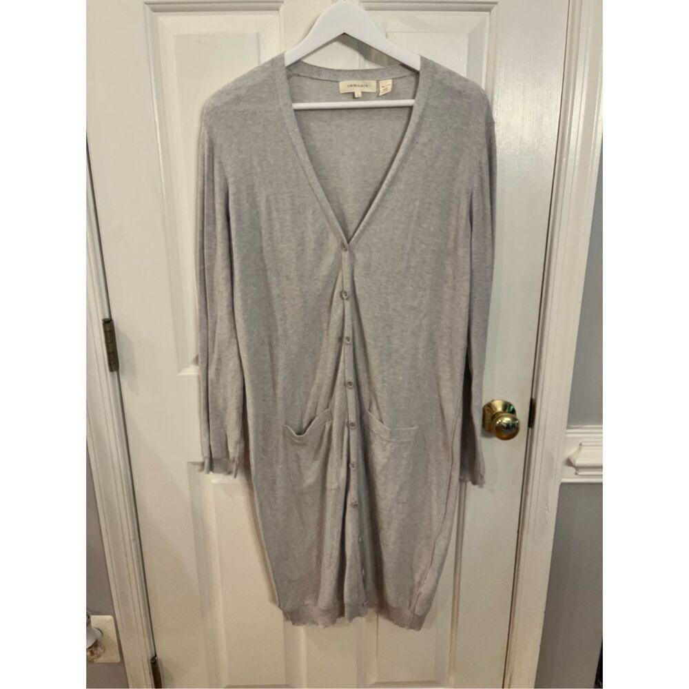 Inhabit Light Gray Thin Soft Cotton Long Cardigan Sweater sz L EUC